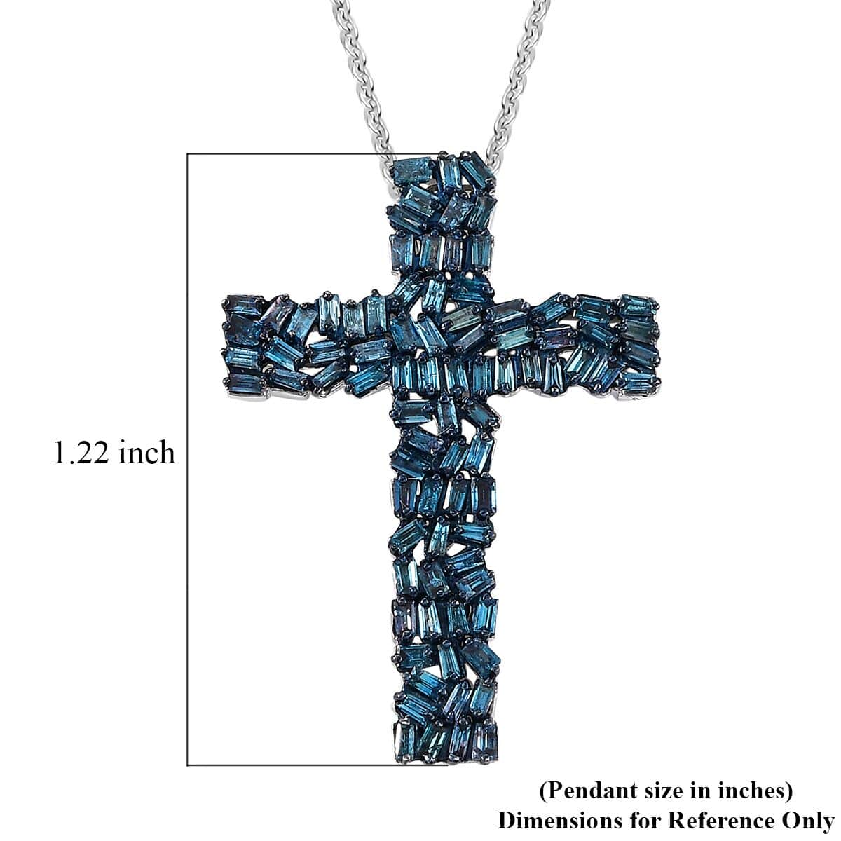 Blue Diamond 1.00 ctw Fire Crackle Cross Pendant Necklace in Rhodium Over Sterling Silver 20 Inches image number 6