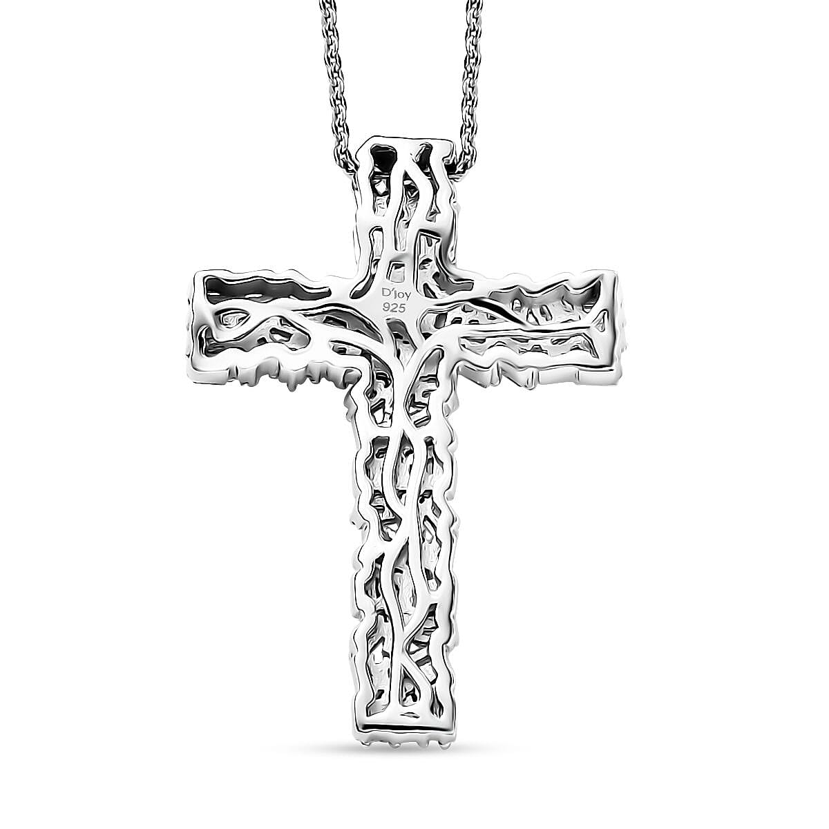 Green Diamond 1.00 ctw Fire Crackle Cross Pendant Necklace in Rhodium Over Sterling Silver 20 Inches image number 4