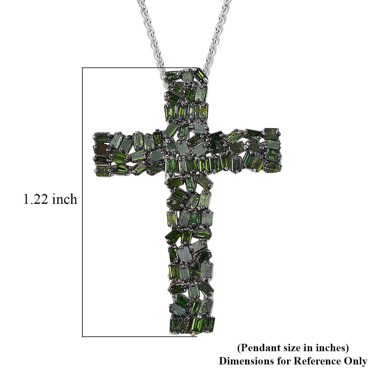 Green Diamond 1.00 ctw Fire Crackle Cross Pendant Necklace in Rhodium Over Sterling Silver 20 Inches image number 6