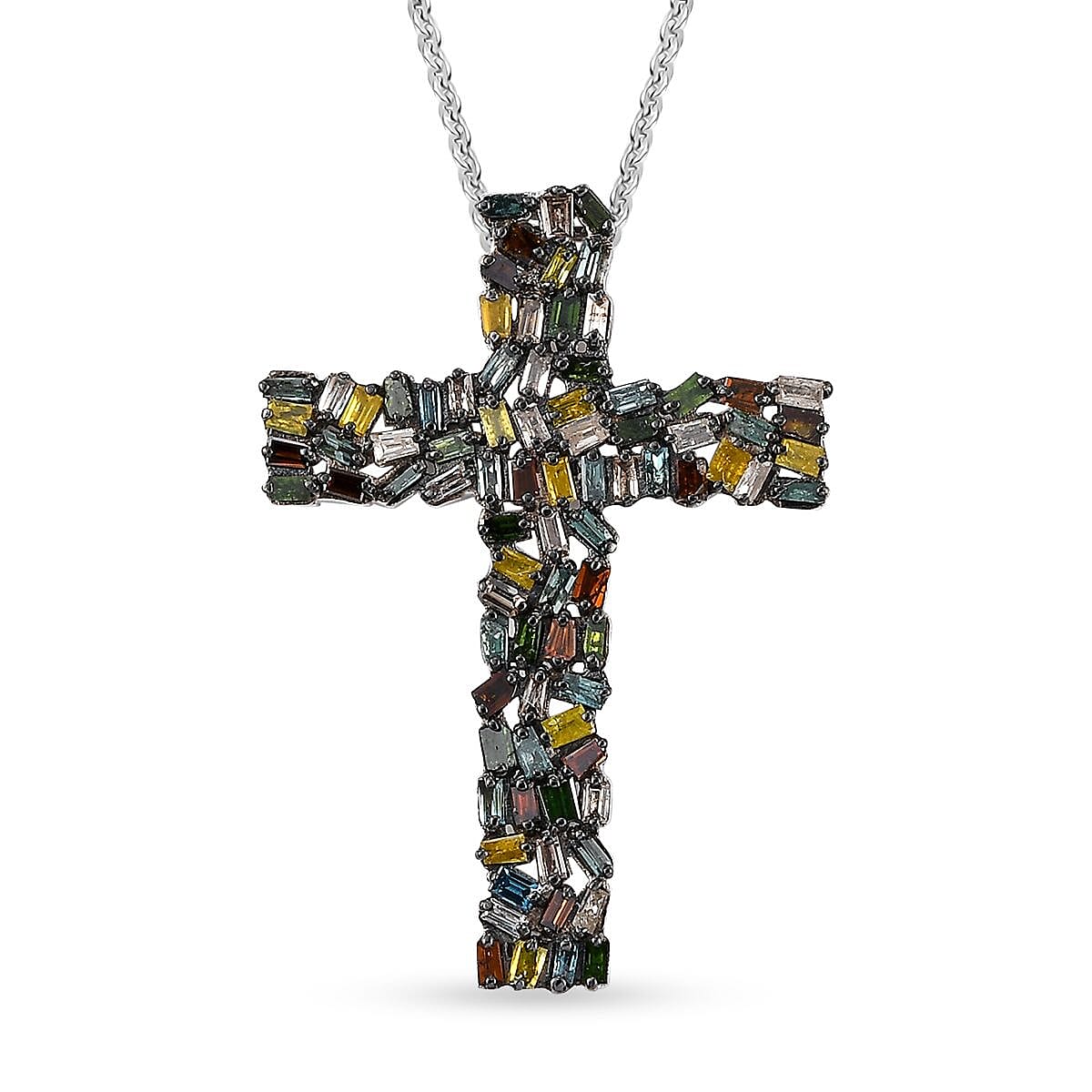 Buy Multi Color Diamond 1.00 ctw Fire Crackle Cross Pendant
