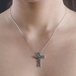 D'Joy Multi Color Diamond 1.00 ctw Fire Crackle Cross Pendant Necklace in Rhodium Over Sterling Silver 20 Inches