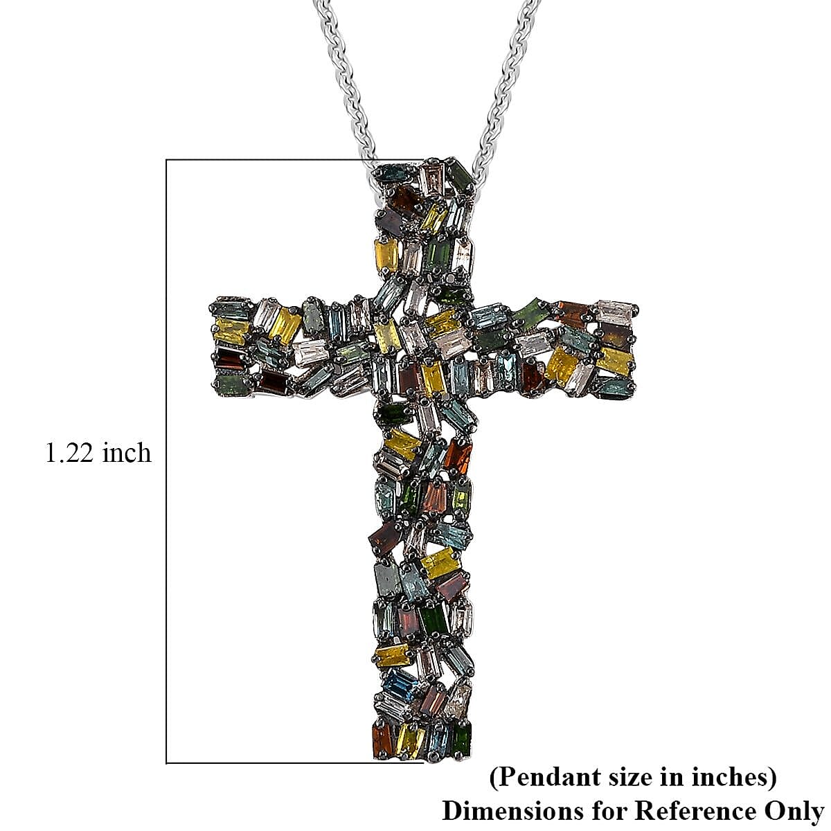 Multi Color Diamond 1.00 ctw Fire Crackle Cross Pendant Necklace in Rhodium Over Sterling Silver 20 Inches image number 6