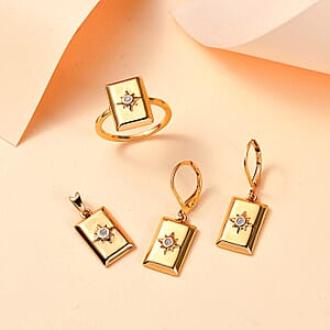 Set of 3, White Diamond Bar Ring (Size 9.0), Earrings and Pendant in 18K Vermeil Yellow Gold Over Sterling Silver