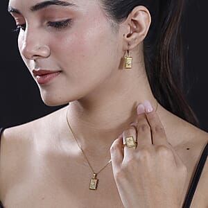 Set of 3, White Diamond Bar Ring (Size 9.0), Earrings and Pendant in 18K Vermeil Yellow Gold Over Sterling Silver