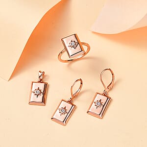 Set of 3, White Diamond Bar Ring (Size 11.0), Earrings and Pendant without Chain in 18K Vermeil RG Over Sterling Silver