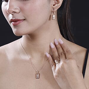 Set of 3, White Diamond Bar Ring (Size 11.0), Earrings and Pendant without Chain in 18K Vermeil RG Over Sterling Silver