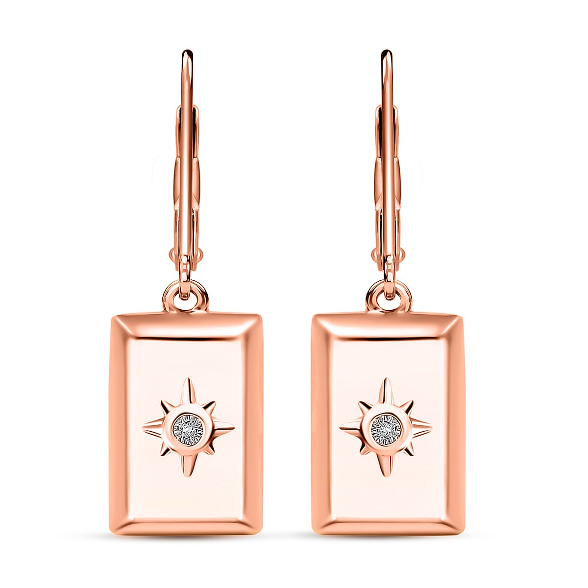 Set of 3, White Diamond Bar Ring (Size 11.0), Earrings and Pendant without Chain in 18K Vermeil RG Over Sterling Silver image number 8