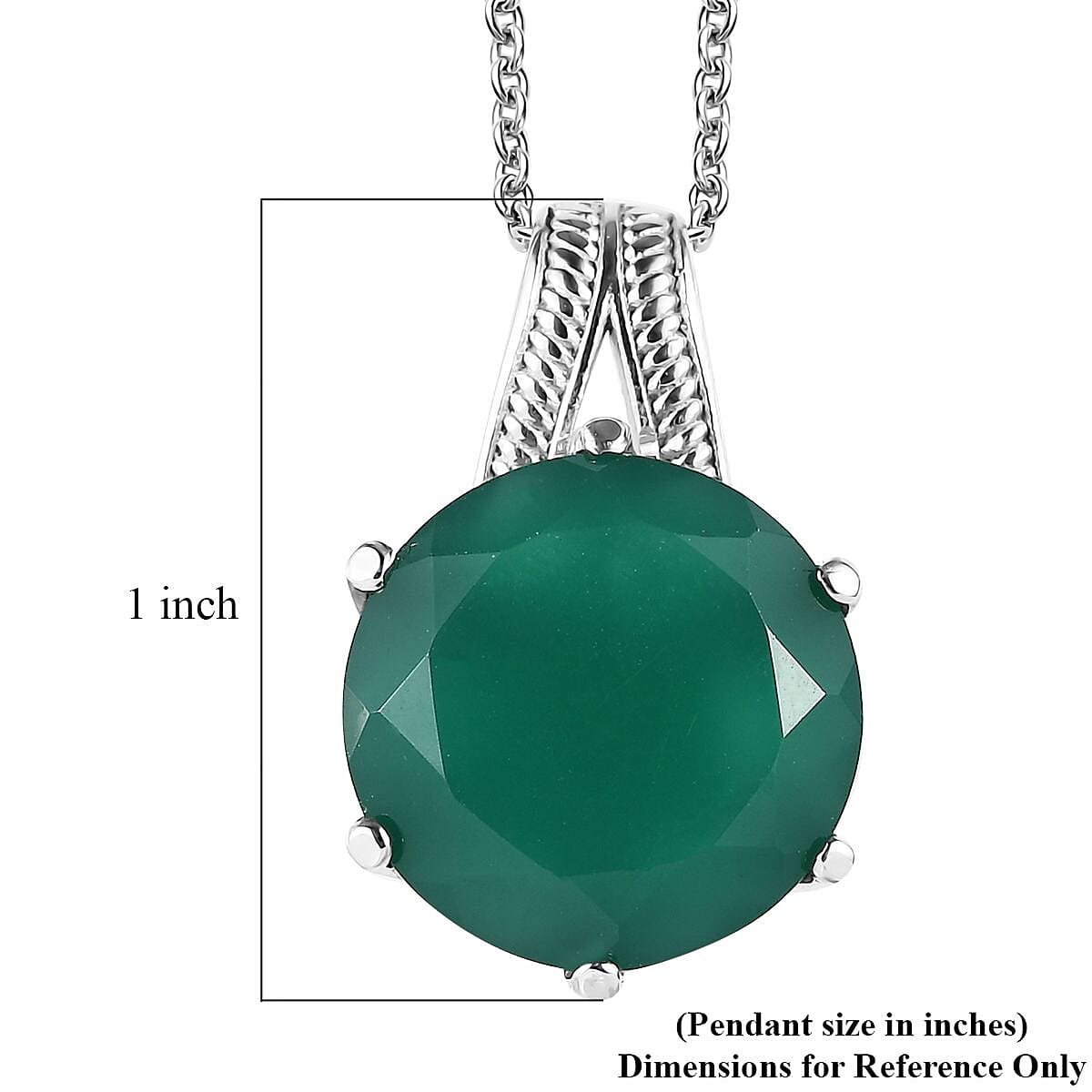 Green Onyx Pendant Necklace (20 Inches) in Stainless Steel 9.35 ctw