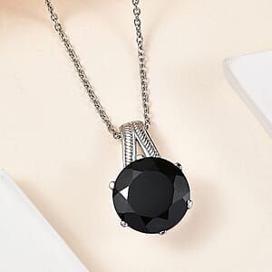 Thai Black Spinel 12.60 ctw Pendant Necklace in Stainless Steel 20 Inches