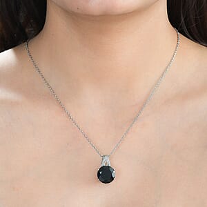 Thai Black Spinel 12.60 ctw Pendant Necklace in Stainless Steel 20 Inches