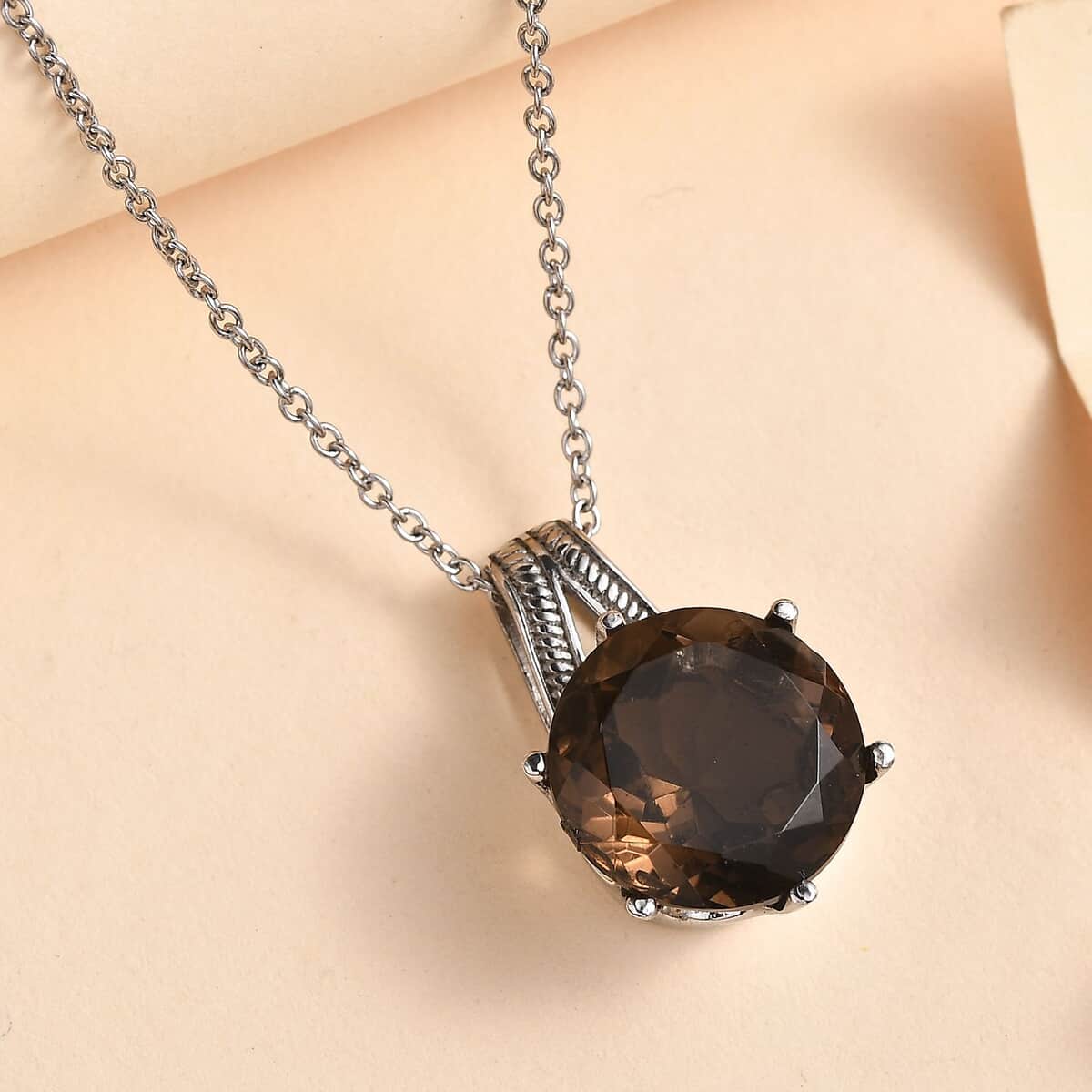 Brazilian Smoky Quartz 12.00 ctw Pendant Necklace in Stainless Steel 20 Inches image number 1