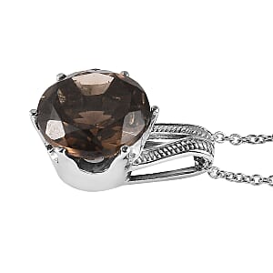 Brazilian Smoky Quartz 12.00 ctw Pendant Necklace in Stainless Steel 20 Inches