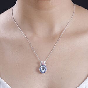 Premium Mangoro Aquamarine and Multi Gemstone 3.65 ctw Pendant Necklace 20 Inches in Vermeil RG and Rhodium Over Sterling Silver