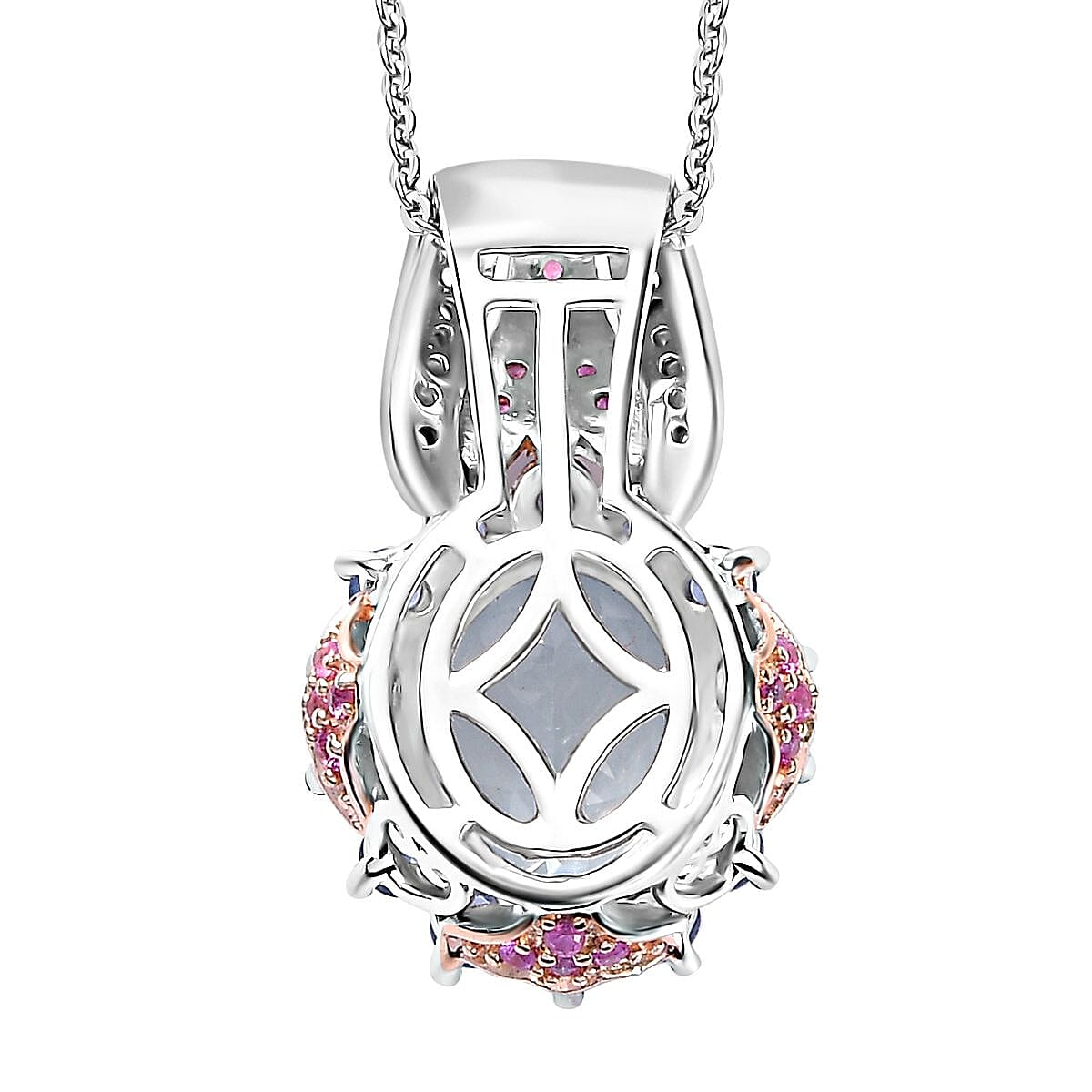Premium Mangoro Aquamarine and Multi Gemstone 3.65 ctw Pendant Necklace 20 Inches in Vermeil RG and Rhodium Over Sterling Silver