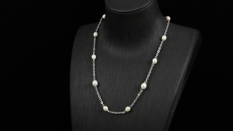 White Color Freshwater Pearl Station Necklace (18-20 Inches) and Bracelet (7.00-9.00In) in Stainless Steel