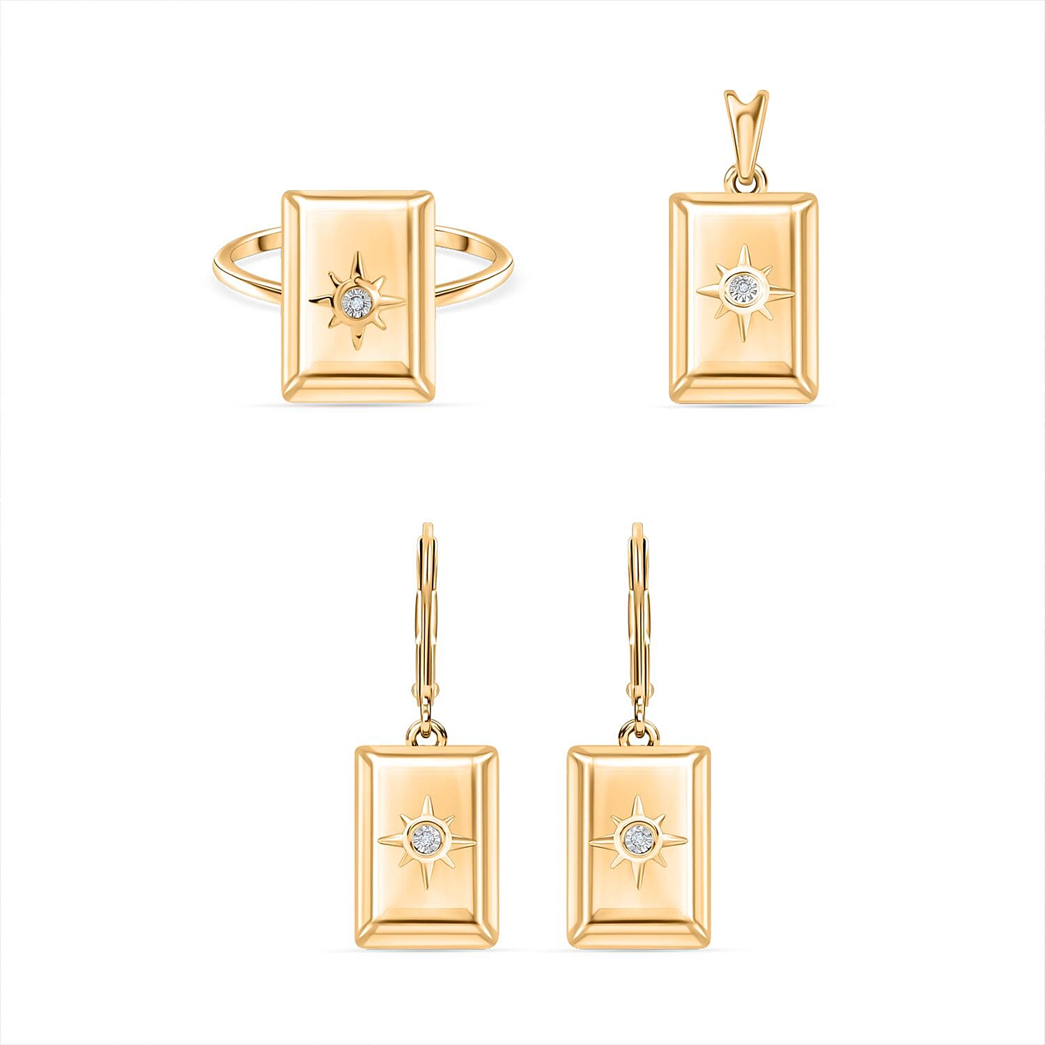 White Diamond Fancy Earring in Vermeil YG Over Sterling Silver (Size 8)