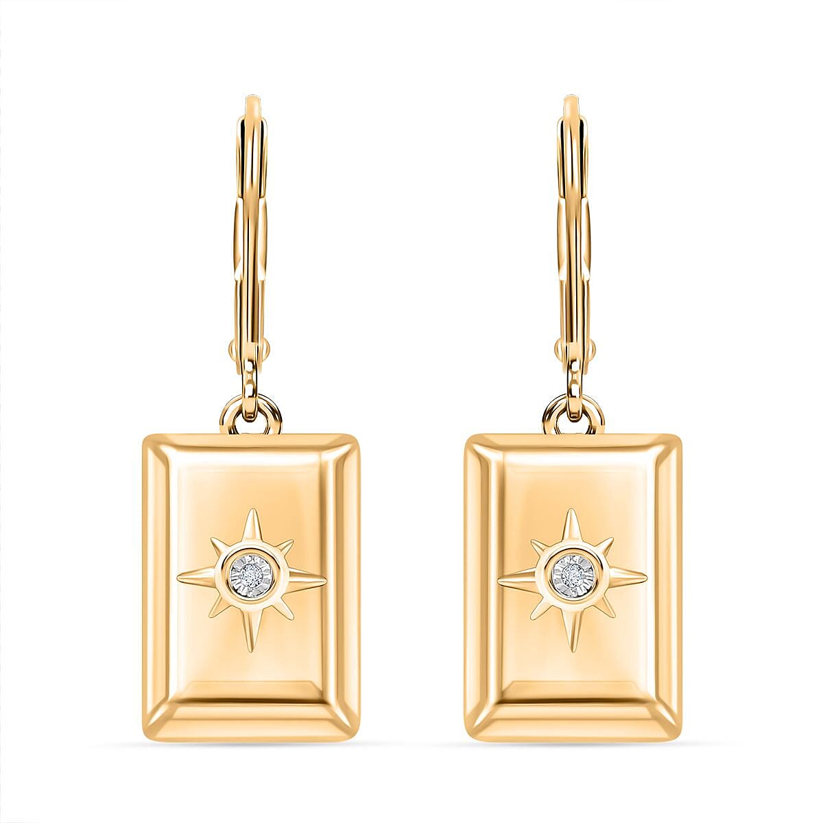 White Diamond Fancy Earring in Vermeil YG Over Sterling Silver (Size 8)