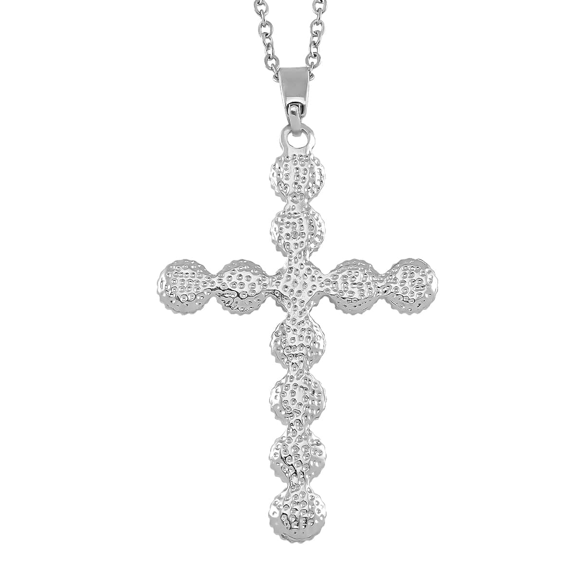 White Freshwater Pearl Cross Pendant in Silvertone with Stainless Steel Necklace 20 Inches image number 3