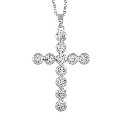 White Freshwater Pearl Cross Pendant in Silvertone with Stainless Steel Necklace 20 Inches