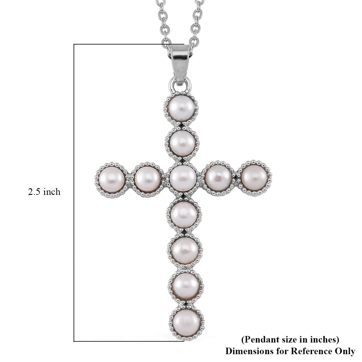 White Freshwater Pearl Cross Pendant in Silvertone with Stainless Steel Necklace 20 Inches image number 5