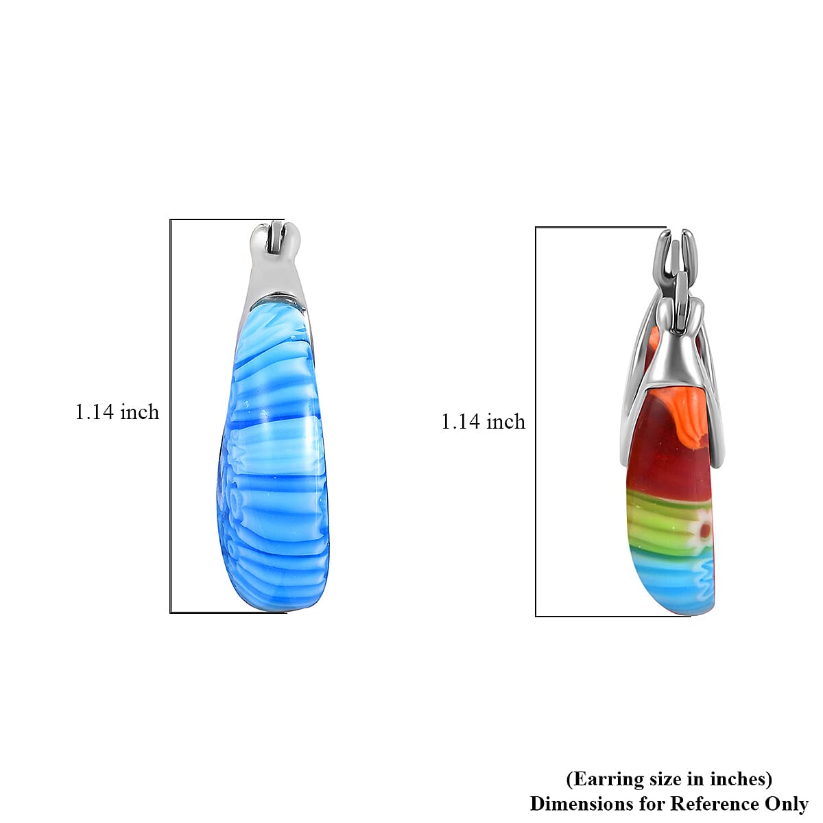 Set Of 2 Multi Color and Blue Color Murano Style Basket Earrings in Stainless Steel (Del. In 10-12 Days) image number 4