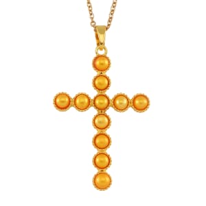 Golden Freshwater Pearl Cross Pendant in Goldtone with Stainless Steel Necklace 20 Inches