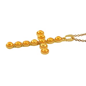Golden Freshwater Pearl Cross Pendant in Goldtone with Stainless Steel Necklace 20 Inches
