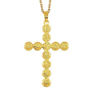 Golden Freshwater Pearl Cross Pendant in Goldtone with Stainless Steel Necklace 20 Inches