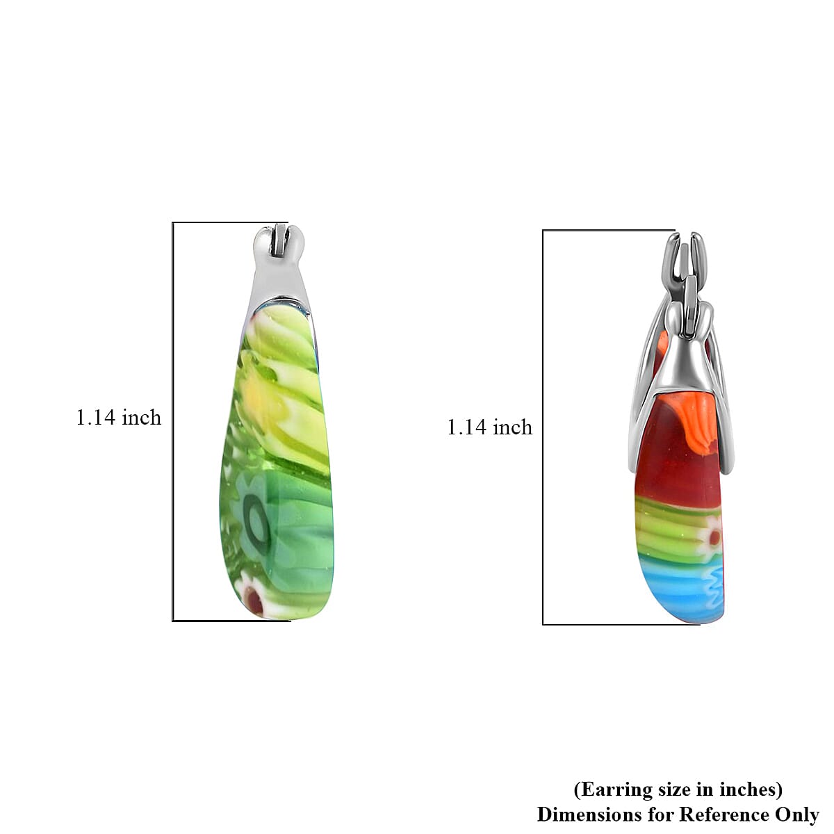 Set Of 2 Multi Color and Green Color Murano Style Basket Earrings in Stainless Steel