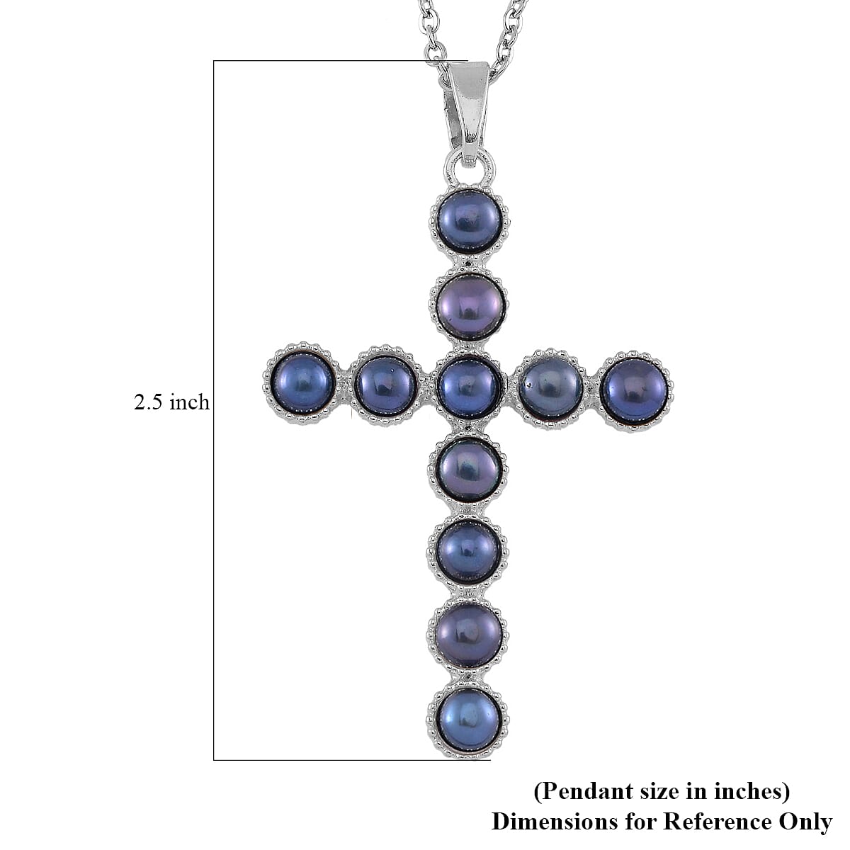 Peacock Freshwater Pearl Cross Pendant in Silvertone with Stainless Steel Necklace 20 Inches image number 5