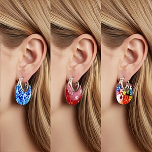 Set of 3 Multi, Red and Blue Murano Style Basket Earrings in Stainless Steel