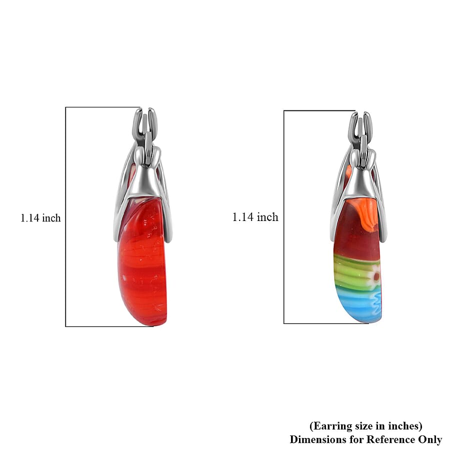 Set of 3 Blue, Red and Green Murano Style Basket Earrings in Stainless Steel