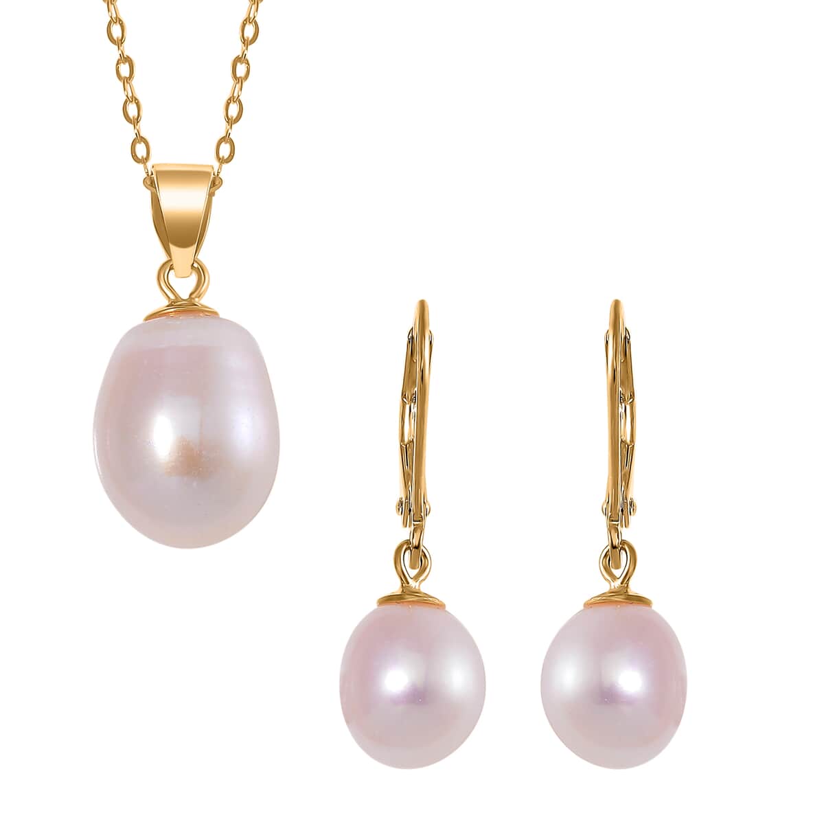 White Freshwater Pearl Drop Earrings and Pendant Necklace in 14K Yellow Gold Over Sterling Silver 20 Inches image number 0