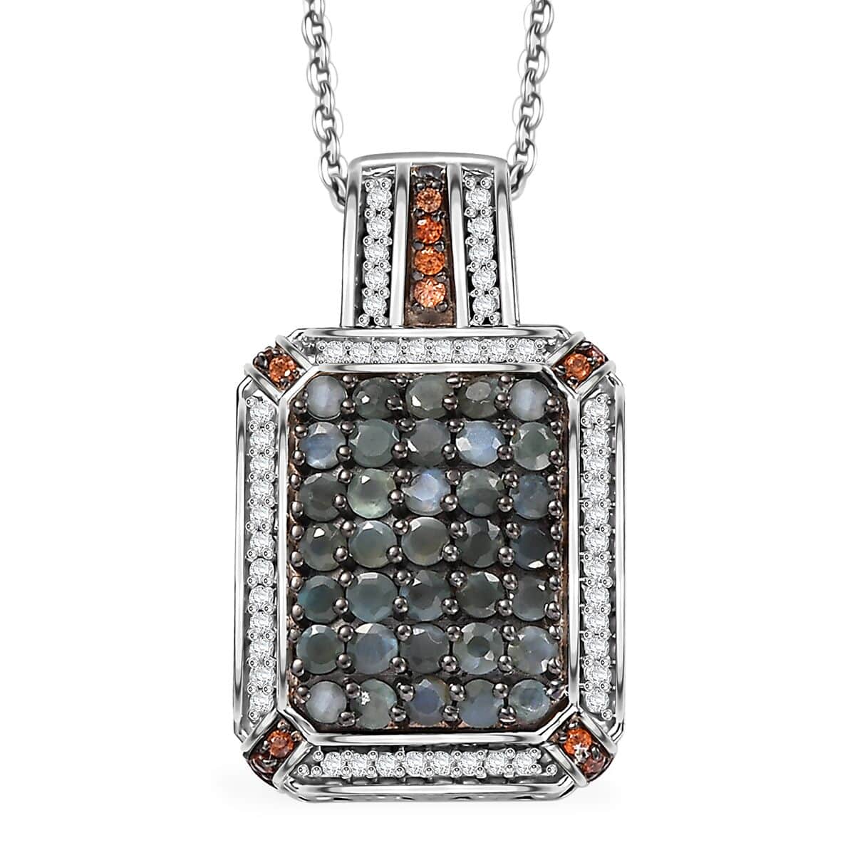 Doorbuster Premium Narsipatnam Alexandrite, White and Coffee Zircon 2.00 ctw Art Deco Pendant Necklace in Rhodium Over Sterling Silver 20 Inches image number 0