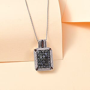 Premium Narsipatnam Alexandrite, White and Coffee Zircon 2.00 ctw Art Deco Pendant Necklace in Rhodium Over Sterling Silver 20 Inches