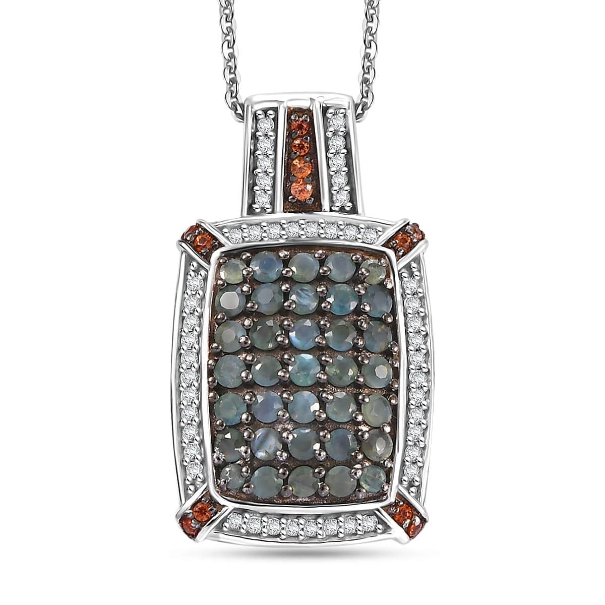 Premium Narsipatnam Alexandrite, White and Coffee Zircon 2.10 ctw Art Deco Pendant Necklace in Rhodium Over Sterling Silver 20 Inches image number 0