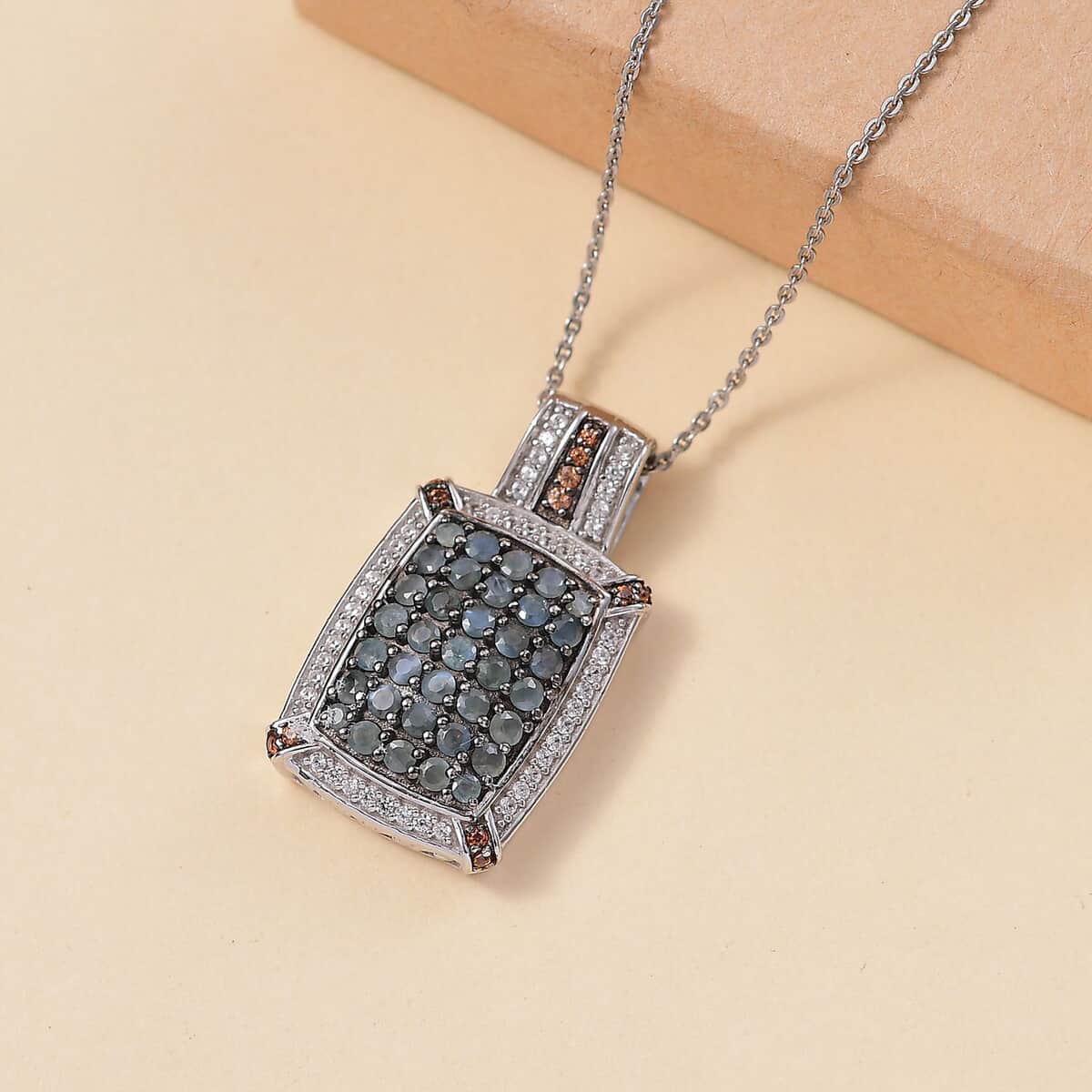 Premium Narsipatnam Alexandrite, White and Coffee Zircon 2.10 ctw Art Deco Pendant Necklace in Rhodium Over Sterling Silver 20 Inches image number 1