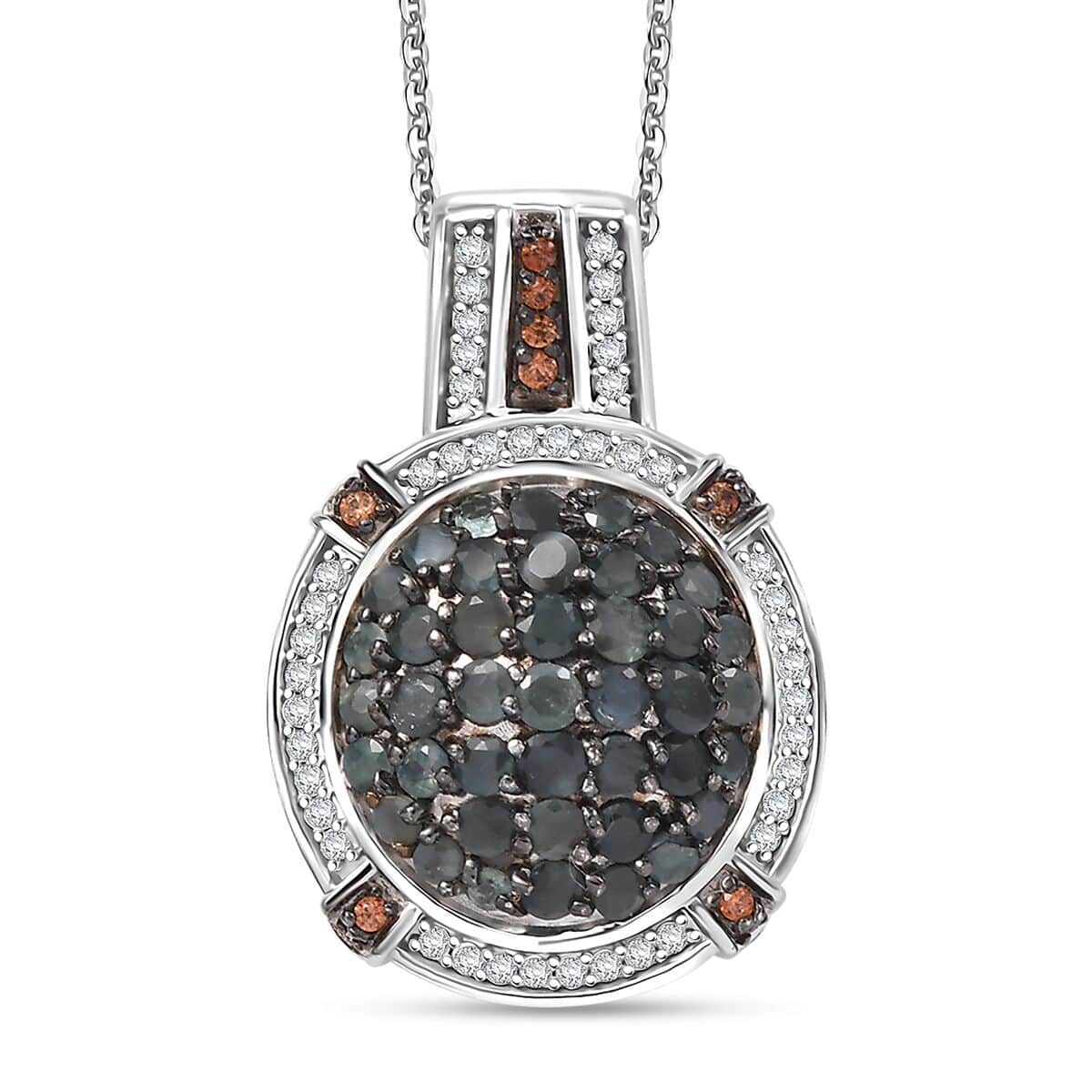 Premium Narsipatnam Alexandrite, White and Coffee Zircon 2.15 ctw Art Deco Pendant Necklace in Rhodium Over Sterling Silver 20 Inches image number 0