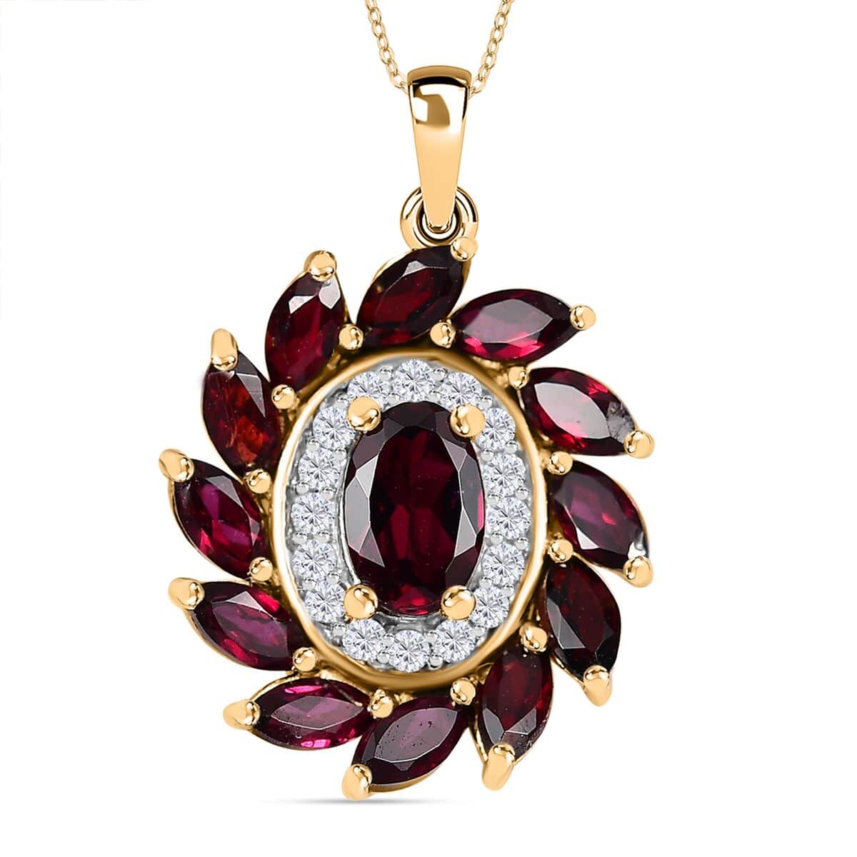 Premium Anthill Garnet and Moissanite 2.00 ctw Blossom Halo Pendant Necklace in 18K Vermeil Yellow Gold Over Sterling Silver 20 Inches image number 0