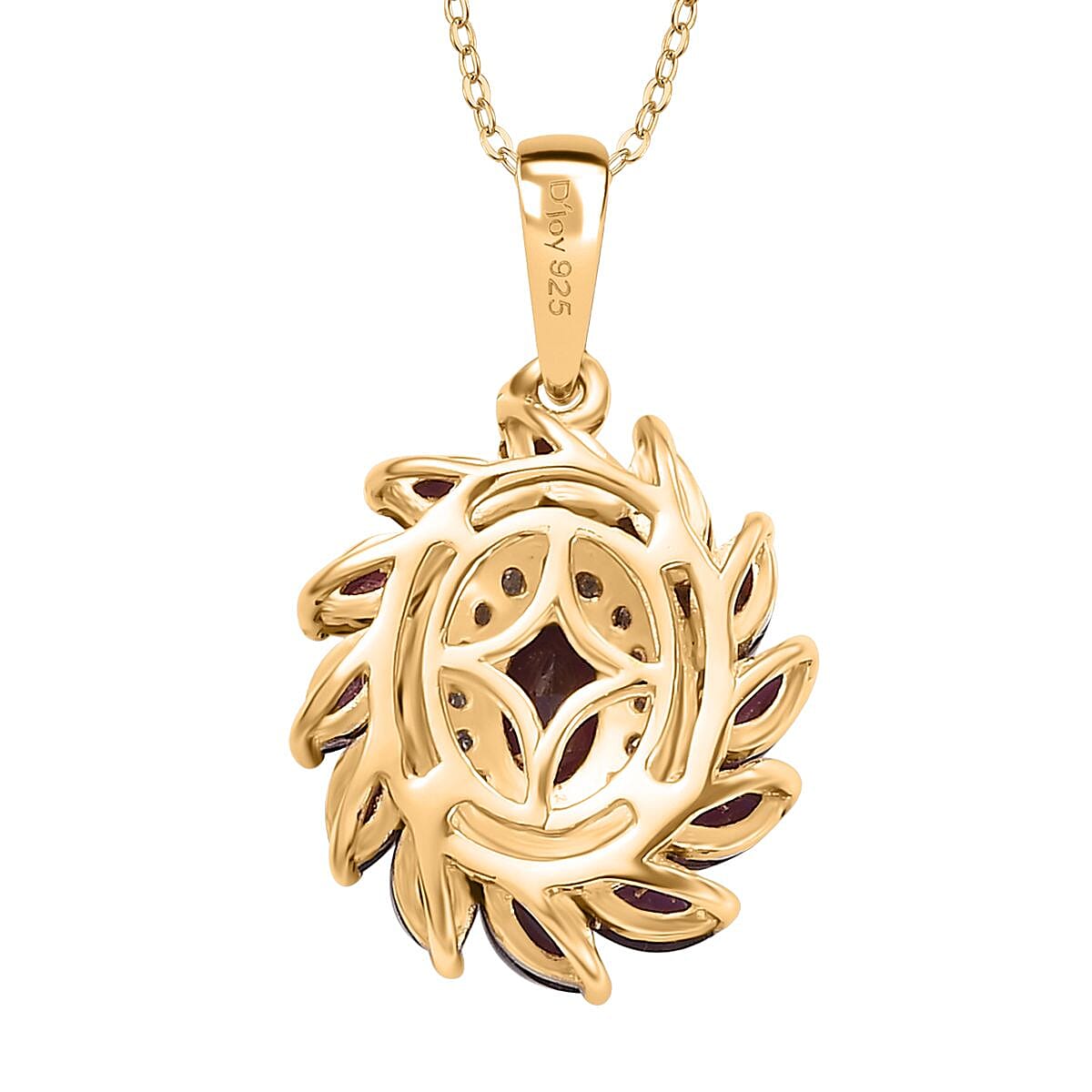 Premium Anthill Garnet and Moissanite 2.00 ctw Blossom Halo Pendant Necklace in 18K Vermeil Yellow Gold Over Sterling Silver 20 Inches