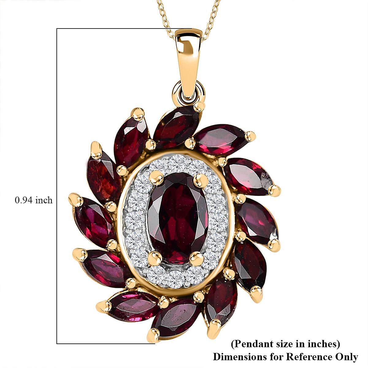 Premium Anthill Garnet and Moissanite 2.00 ctw Blossom Halo Pendant Necklace in 18K Vermeil Yellow Gold Over Sterling Silver 20 Inches