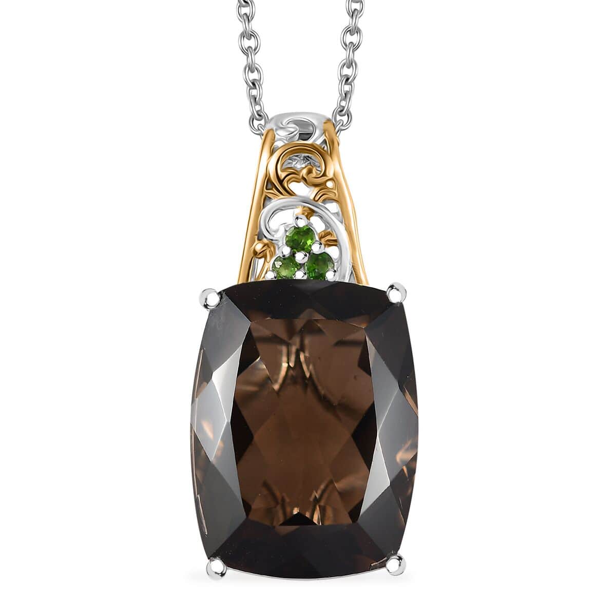 Brazilian Smoky Quartz and Chrome Diopside 19.35 ctw Art Deco Pendant in Vermeil YG and Platinum Over Sterling Silver with Stainless Steel Necklace 20 Inches image number 0