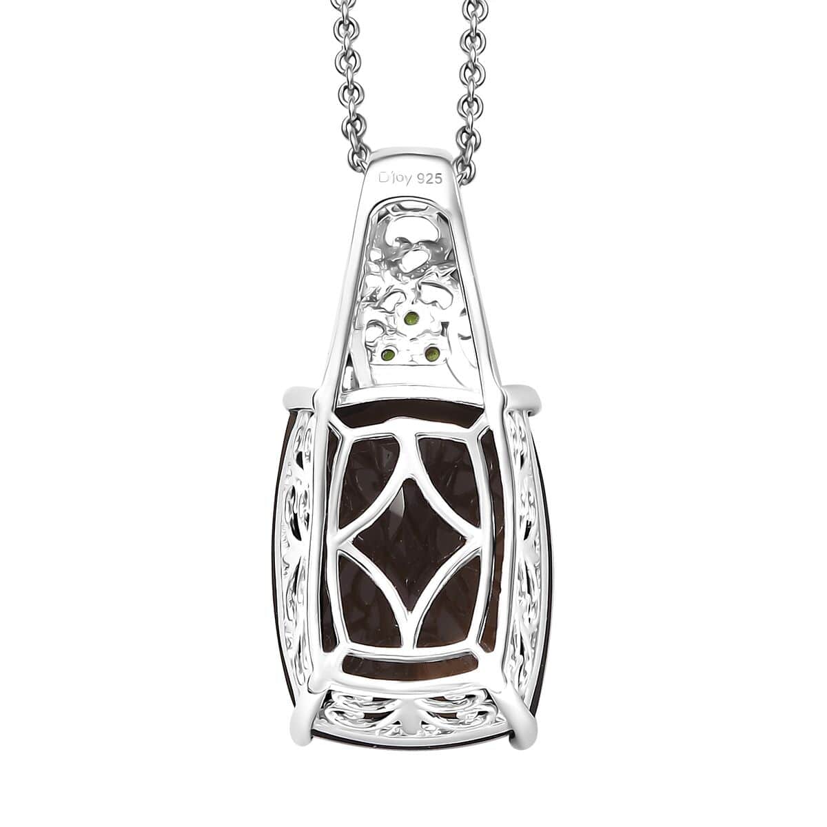 Brazilian Smoky Quartz and Chrome Diopside 19.35 ctw Art Deco Pendant in Vermeil YG and Platinum Over Sterling Silver with Stainless Steel Necklace 20 Inches image number 4