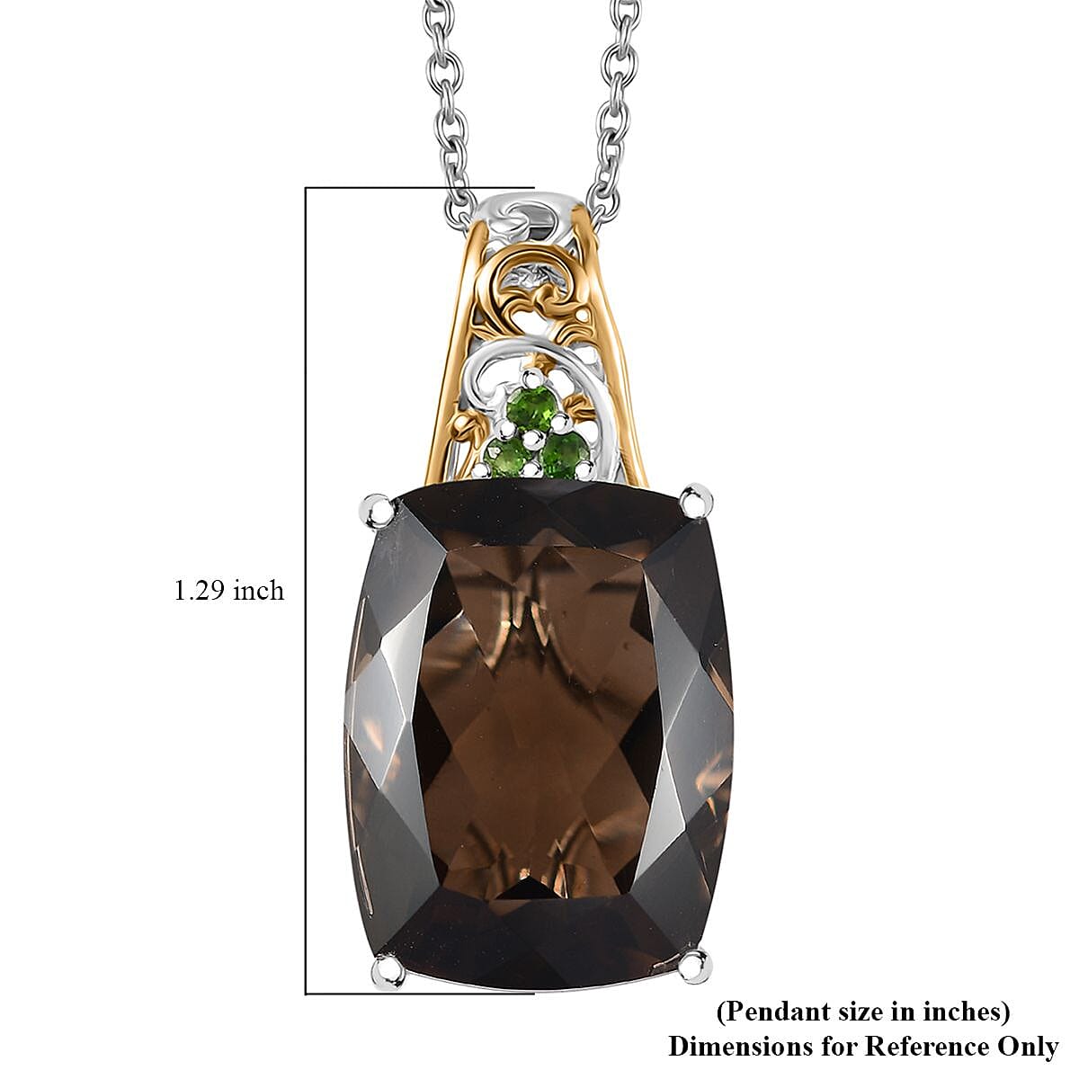 Brazilian Smoky Quartz and Chrome Diopside 19.35 ctw Art Deco Pendant in Vermeil YG and Platinum Over Sterling Silver with Stainless Steel Necklace 20 Inches