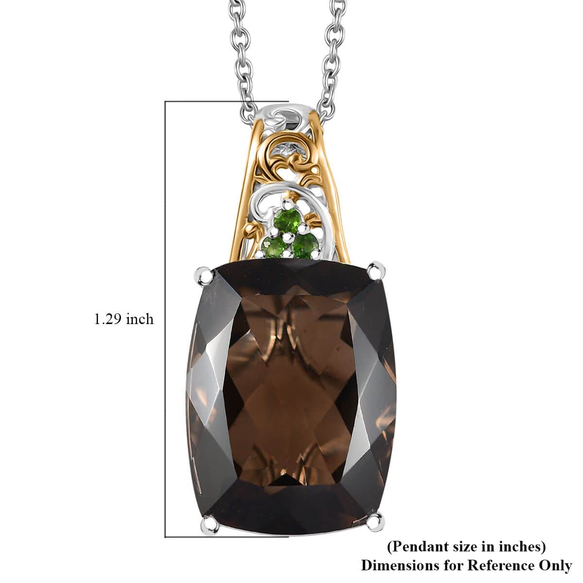 Brazilian Smoky Quartz and Chrome Diopside 19.35 ctw Art Deco Pendant in Vermeil YG and Platinum Over Sterling Silver with Stainless Steel Necklace 20 Inches image number 5