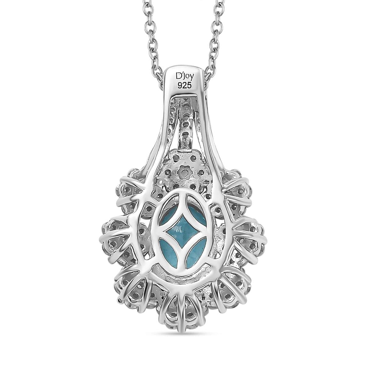 Premium Betroka Blue and Lagoon Apatite, Moissanite 2.10 ctw Azure Blossom Pendant Necklace in Rhodium Over Sterling Silver 20 Inches image number 4