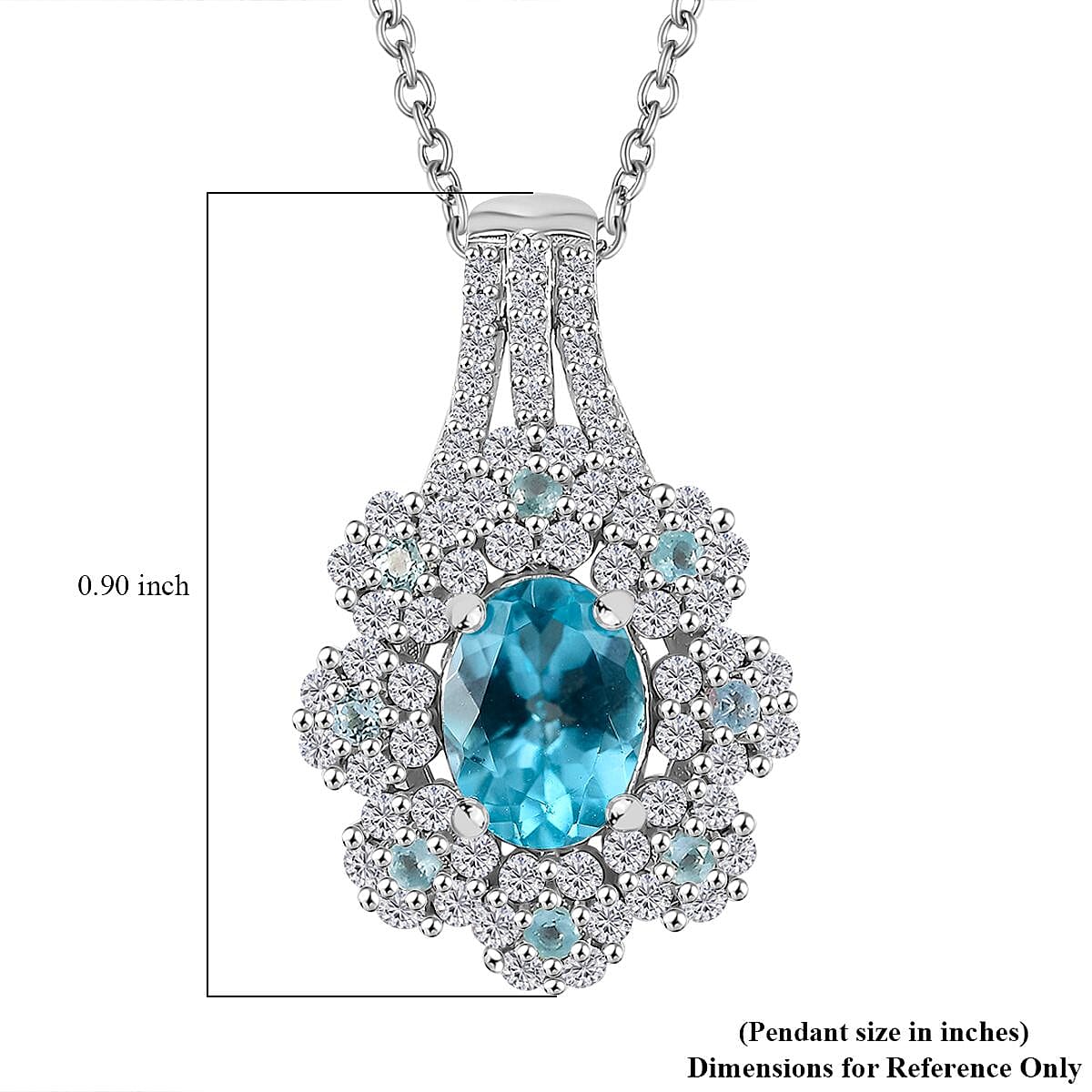Premium Betroka Blue and Lagoon Apatite, Moissanite 2.10 ctw Azure Blossom Pendant Necklace in Rhodium Over Sterling Silver 20 Inches