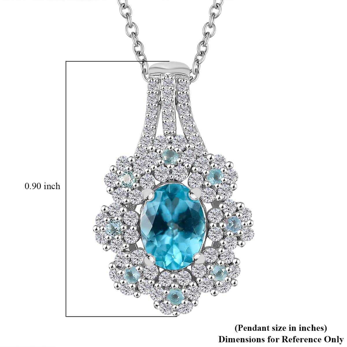 Premium Betroka Blue and Lagoon Apatite, Moissanite 2.10 ctw Azure Blossom Pendant Necklace in Rhodium Over Sterling Silver 20 Inches image number 6