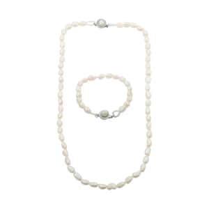 Freshwater Pearl Bracelet (7.50In) and Necklace 20 Inches in Stainless Steel