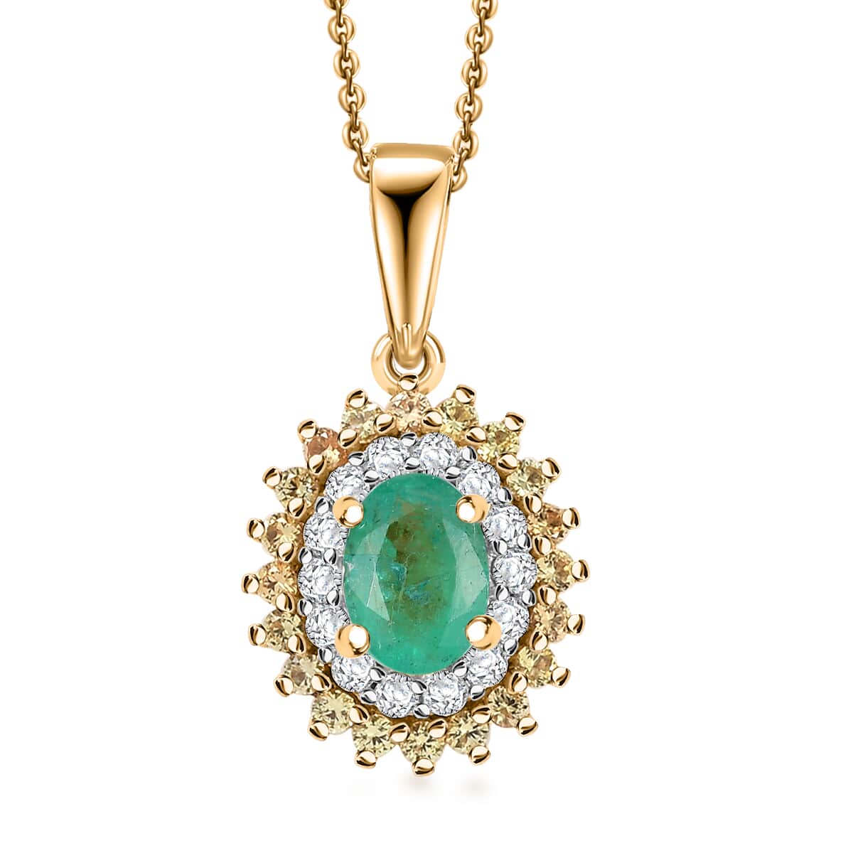 Kagem Zambian Emerald and Multi Gemstone 1.40 ctw Majesty Pendant Necklace in 18K Vermeil Yellow Gold Over Sterling Silver 20 Inches image number 0